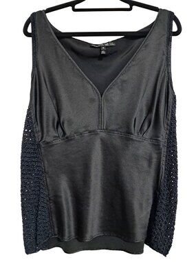 Lafayette 148 New York Top Womens Size 16 Black Sleeveless Satin & Crochet Whims